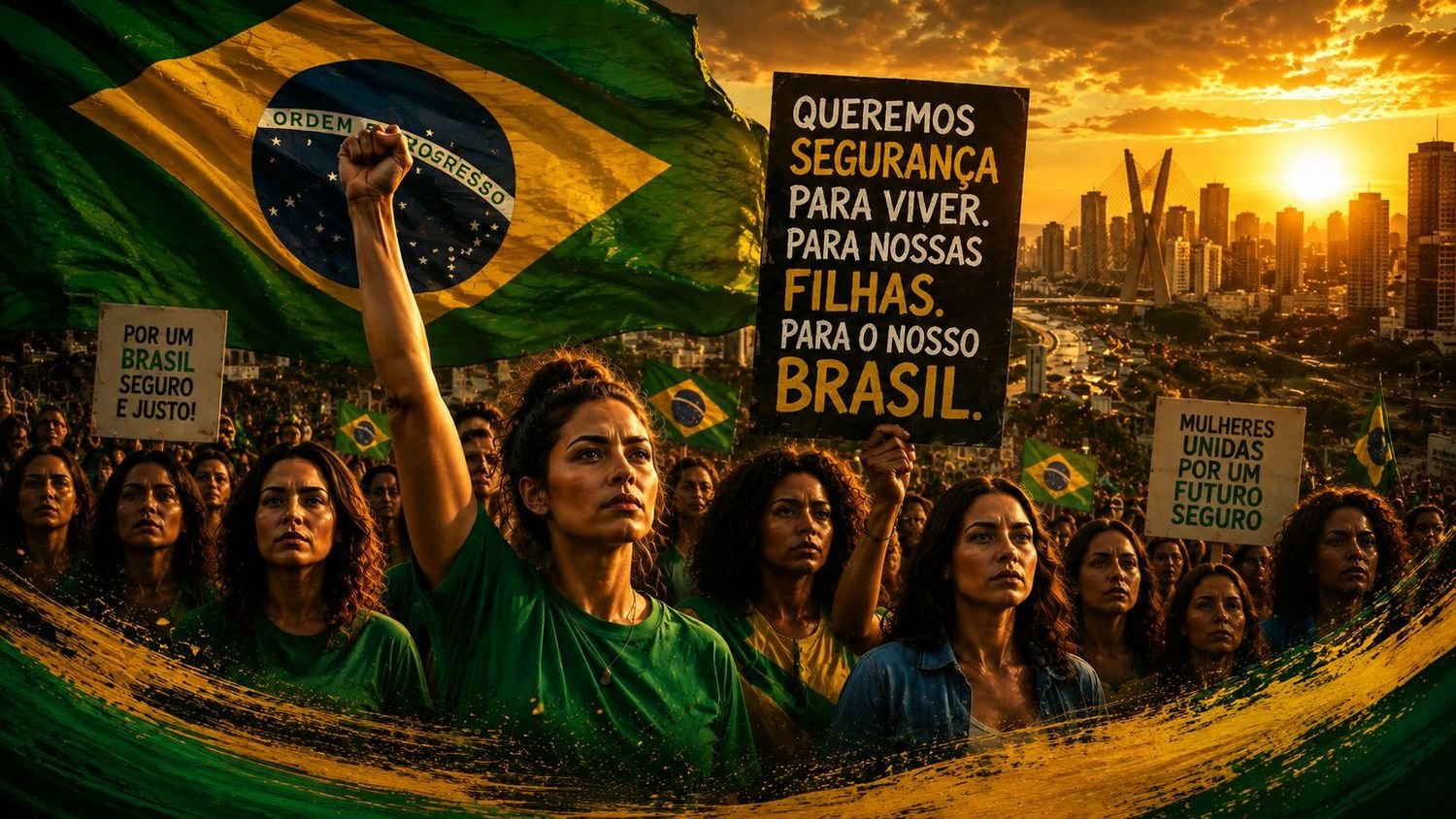 Mulheres em ato público com cartazes por segurança